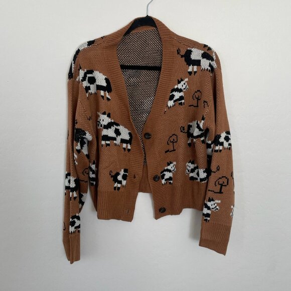 ⭐️ Cow Hipster Hippie Art Artsy Fun Party Plant Coquette Picnic Cardigan Sweater - Picture 6 of 6